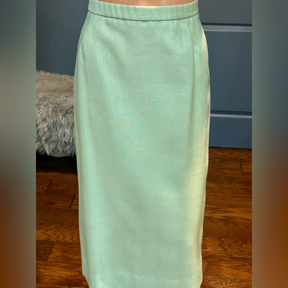 Vintage Skirt Suit Set Green 2 Piece Pencil Preppy Jacket 90s 8P - Picture 6 of 9